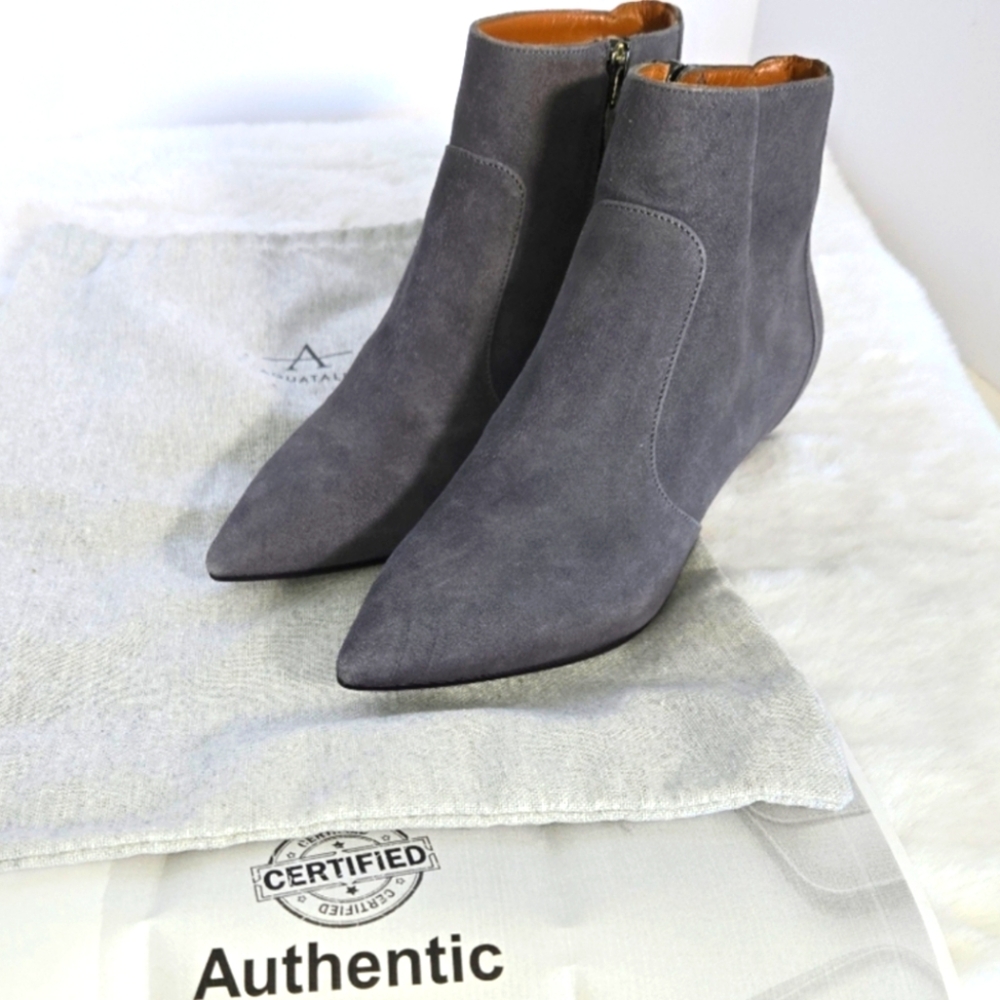 Authentic Italian Aquatalia Marilisa Gray Suede Kitten Heel Ankle Boots Size 5.5